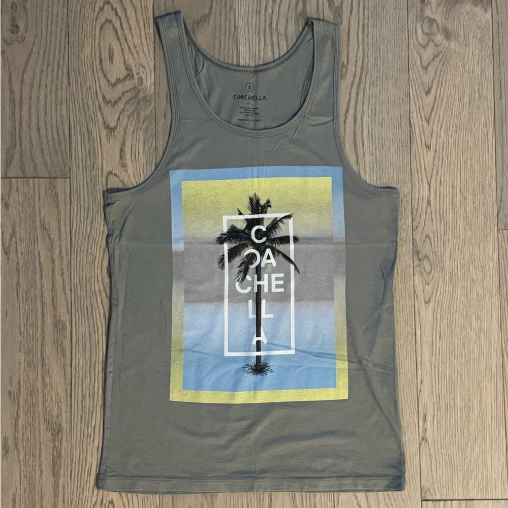 Gray Official Coachella Tank Top with Palm Tree Graphic